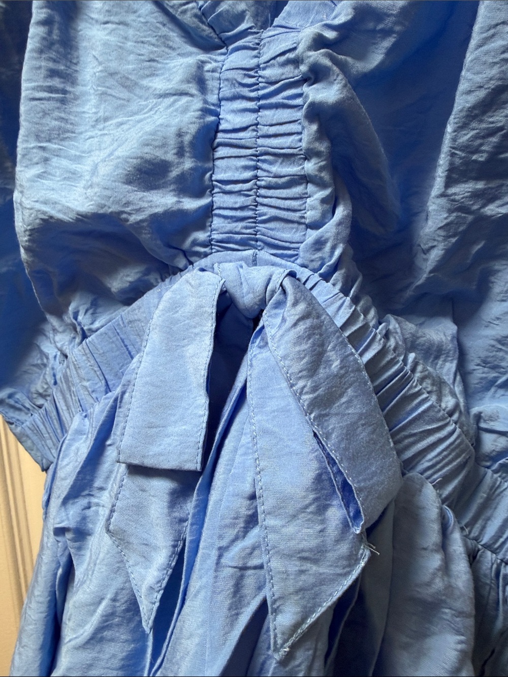 Tie-Front V-Neck Women's Blouse in Cornflower Blue - Picture 2 of 7